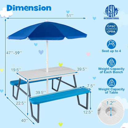 Kids Picnic Table With Benches Seats Up To 4