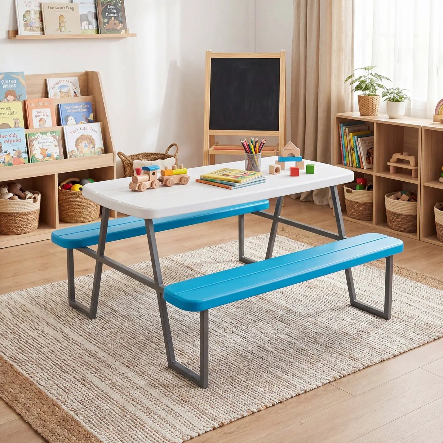 Kids Picnic Table With Benches Seats Up To 4