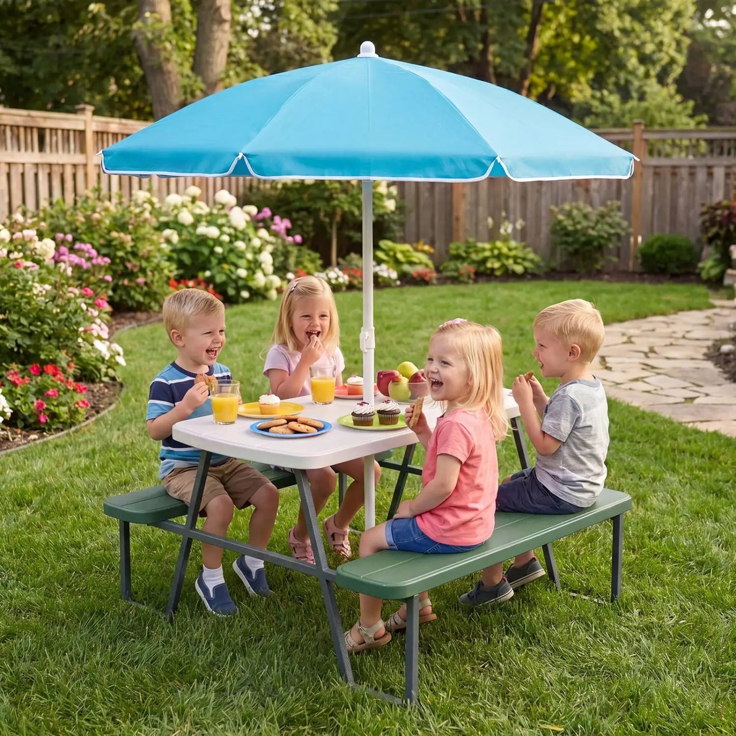 Kids Picnic Table With Benches Seats Up To 4