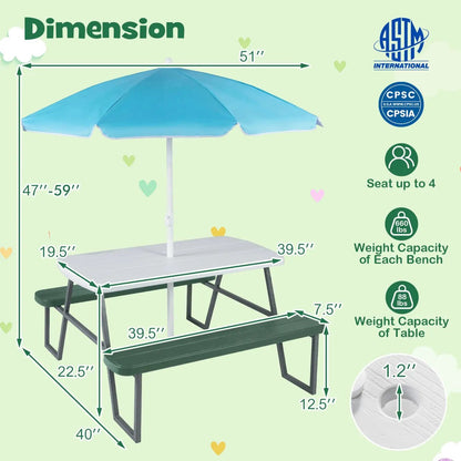 Kids Picnic Table With Benches Seats Up To 4