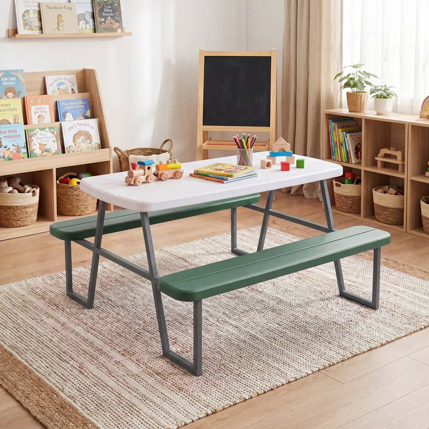 Kids Picnic Table With Benches Seats Up To 4