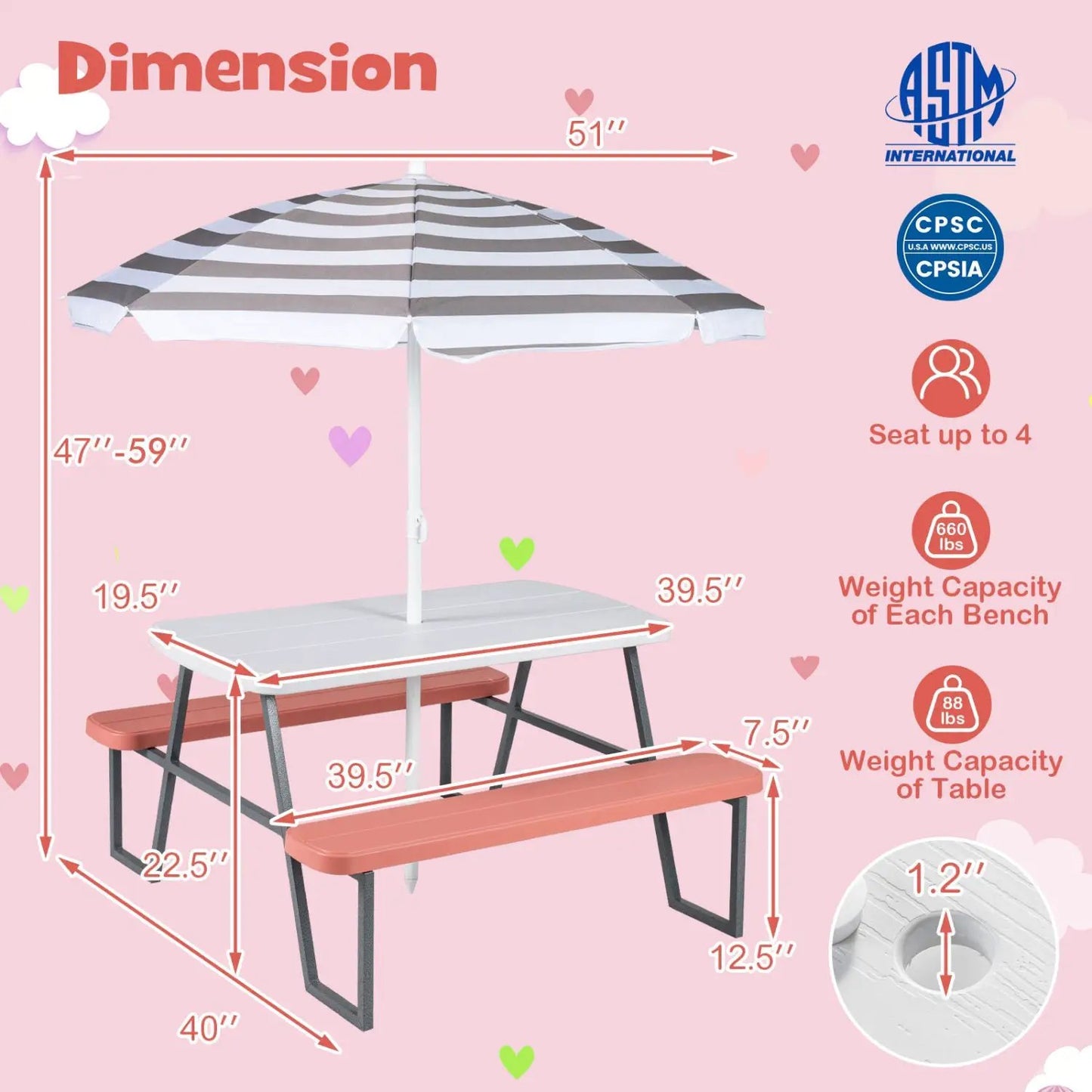 Kids Picnic Table With Benches Seats Up To 4