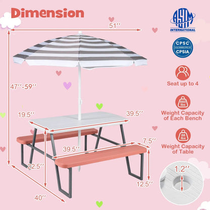 Kids Picnic Table With Benches Seats Up To 4