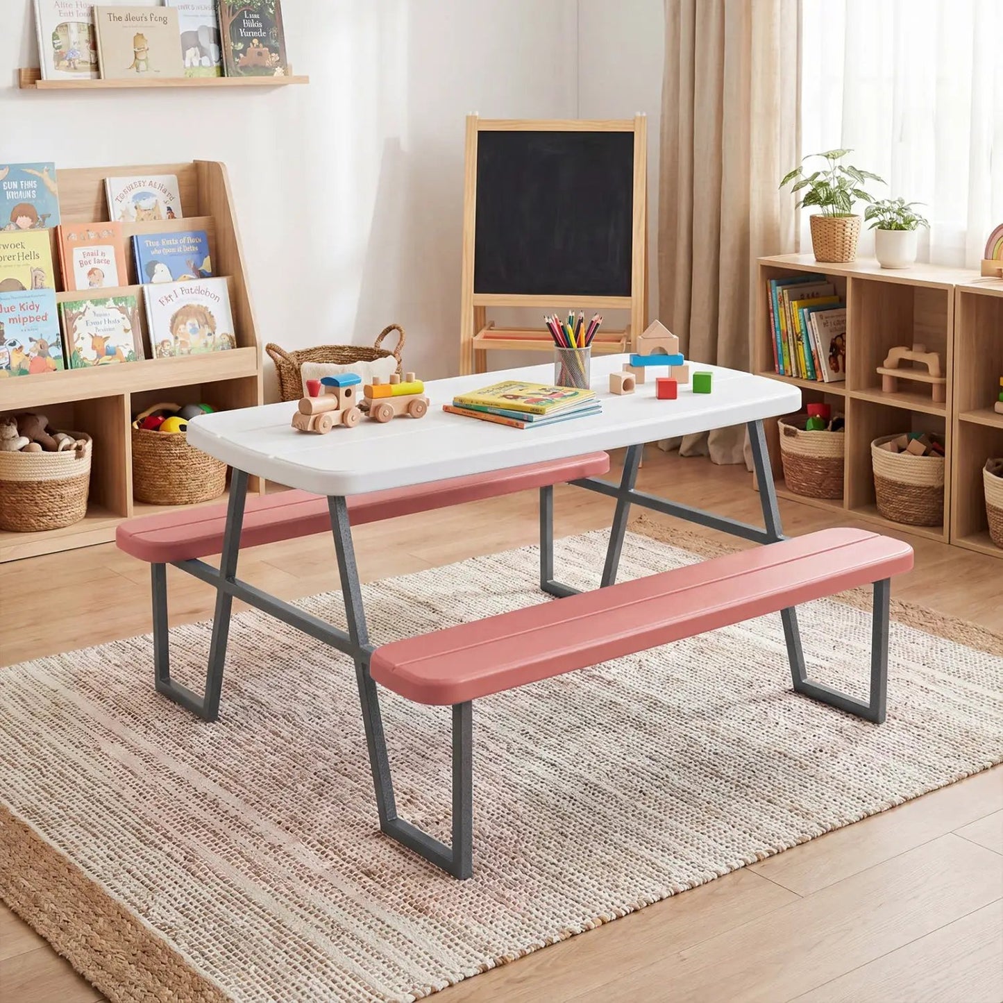 Kids Picnic Table With Benches Seats Up To 4