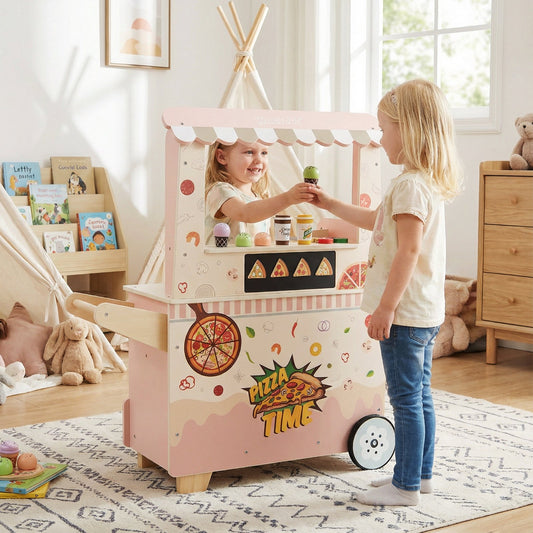 Kids Pizza Food Truck Wooden Pretend Play Snack Cart with Oven-Pink - Tampa Home & Garden Store