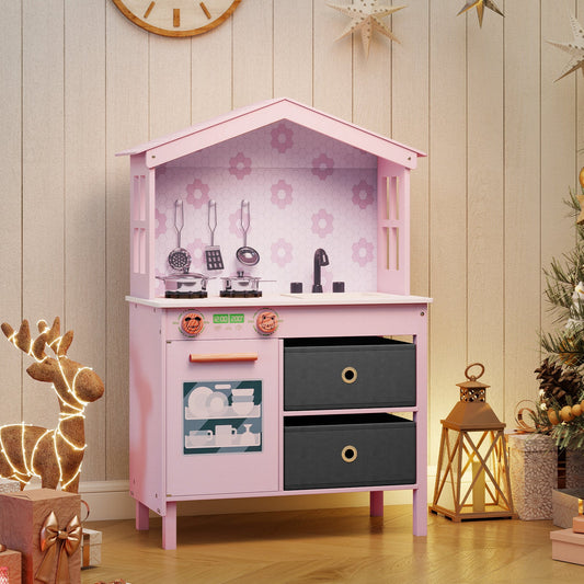 Kids Play Kitchen Children Toy Kitchen Playset with 2 Stoves and Rotation Knobs - Tampa Home & Garden Store