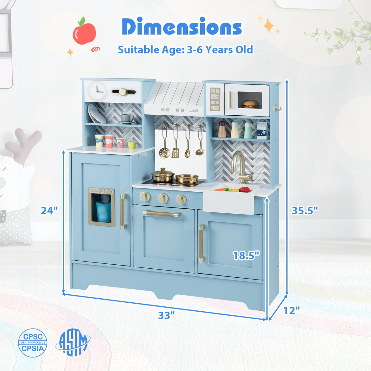 DirectDeals Kids Play Kitchen blue with stove and faucet for ages 3-6 on Tampa Home & Garden Store