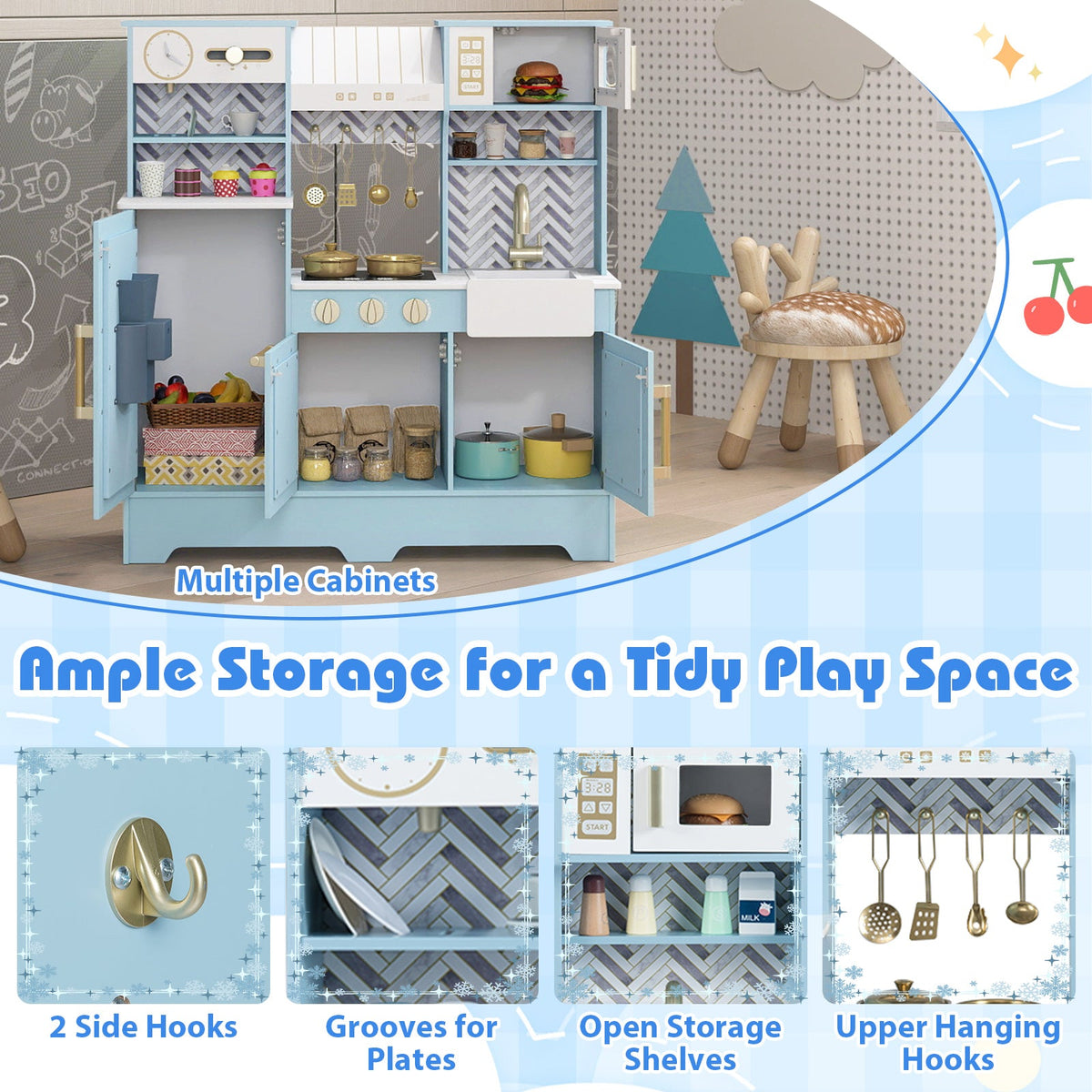Kids Play Kitchen set by DirectDeals in blue and white with stove, sink and cabinets on Tampa Home & Garden Store