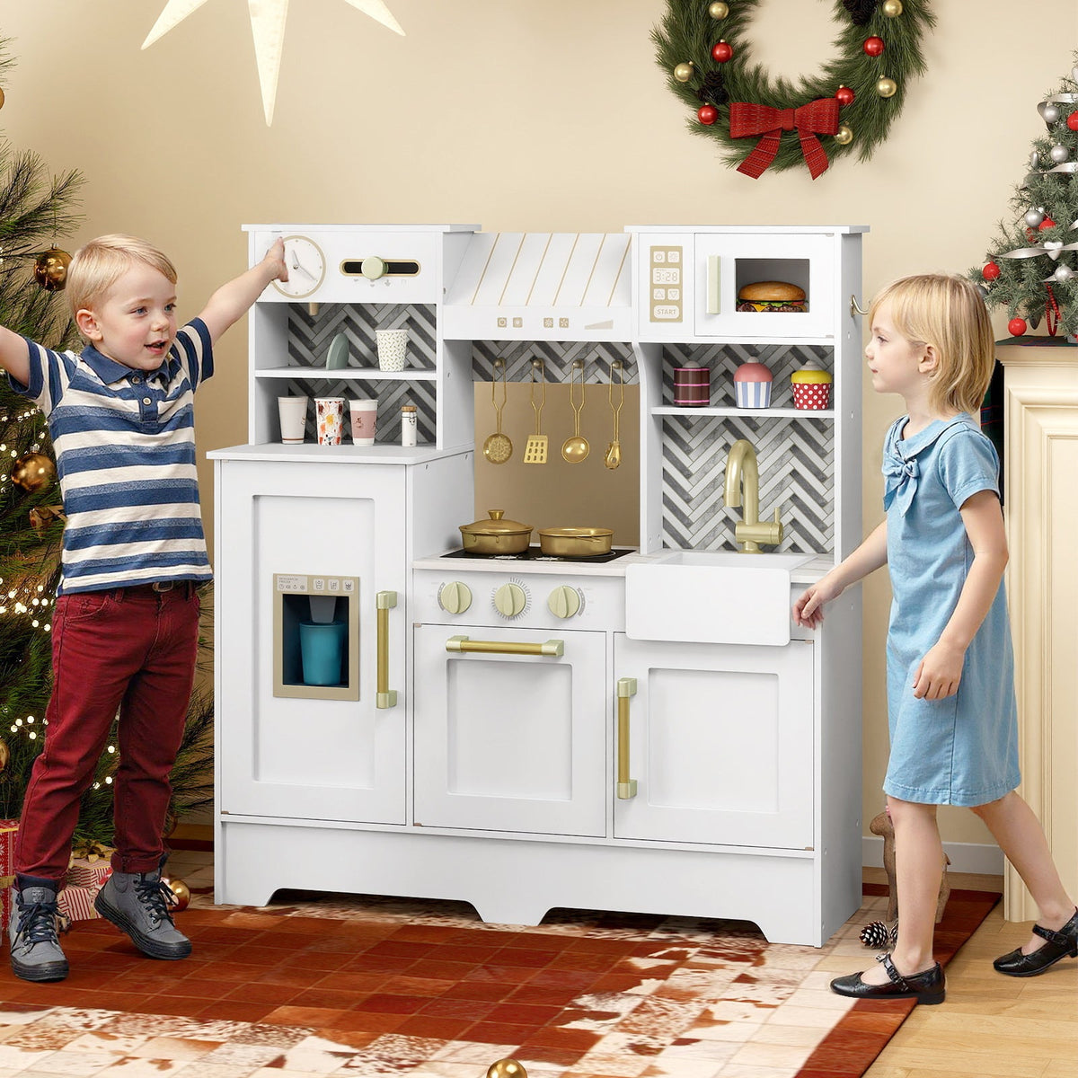 DirectDeals Kids Play Kitchen with Stoves and Faucet, white toy kitchen for kids on Tampa Home & Garden Store