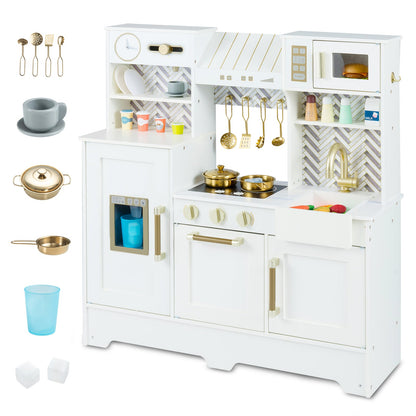DirectDeals Kids Play Kitchen with Stoves and Faucet, gold accents, 5-piece utensil set on Tampa Home & Garden Store