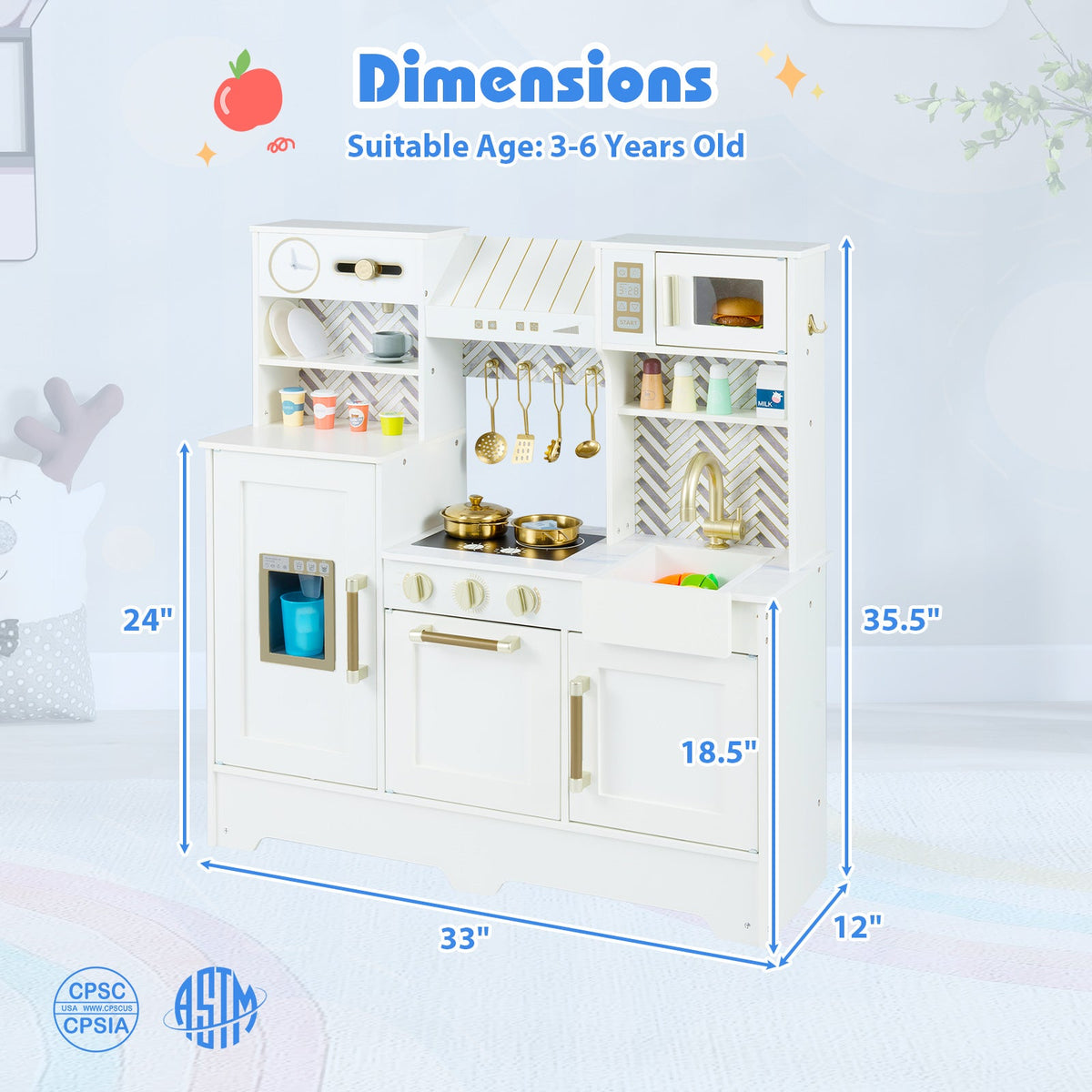 Kids play kitchen by DirectDeals with stoves and faucet, white toy kitchen with oven and sink on Tampa Home & Garden Store