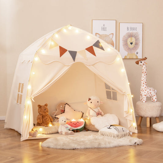 Kids Play Tent Bed with String Lights, Extra Large Cream Playhouse on Tampa Home & Garden Store