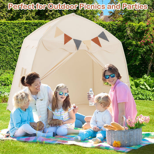 GemGear Kids Play Tent Bed Tent, extra large beige playhouse with bunting flags on Tampa Home & Garden Store