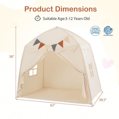 Kids play tent bed tent GemGear cream with string lights and bunting, 62x38.5x58 in on Tampa Home & Garden Store