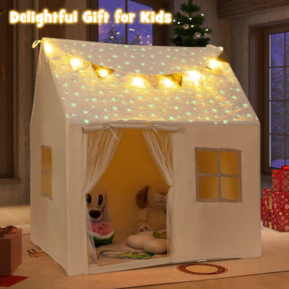 GemGear kids play tent large beige playhouse with glow-in-the-dark stars and string lights on Tampa Home & Garden Store