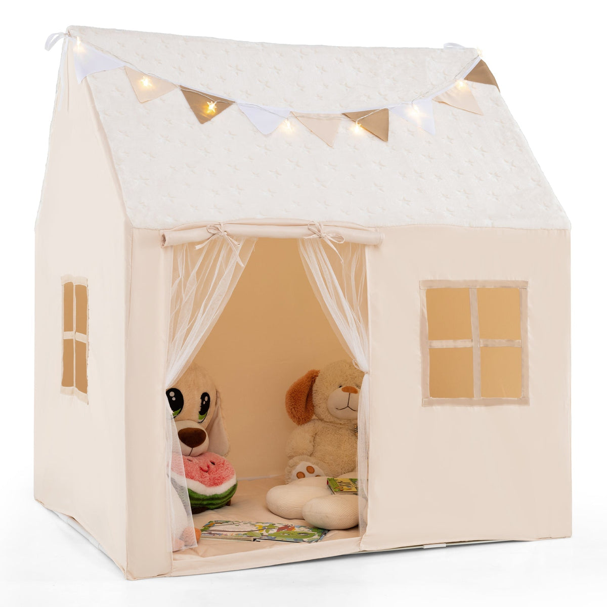 GemGear kids play tent beige playhouse with glow-in-the-dark stars and sheer curtains on Tampa Home & Garden Store