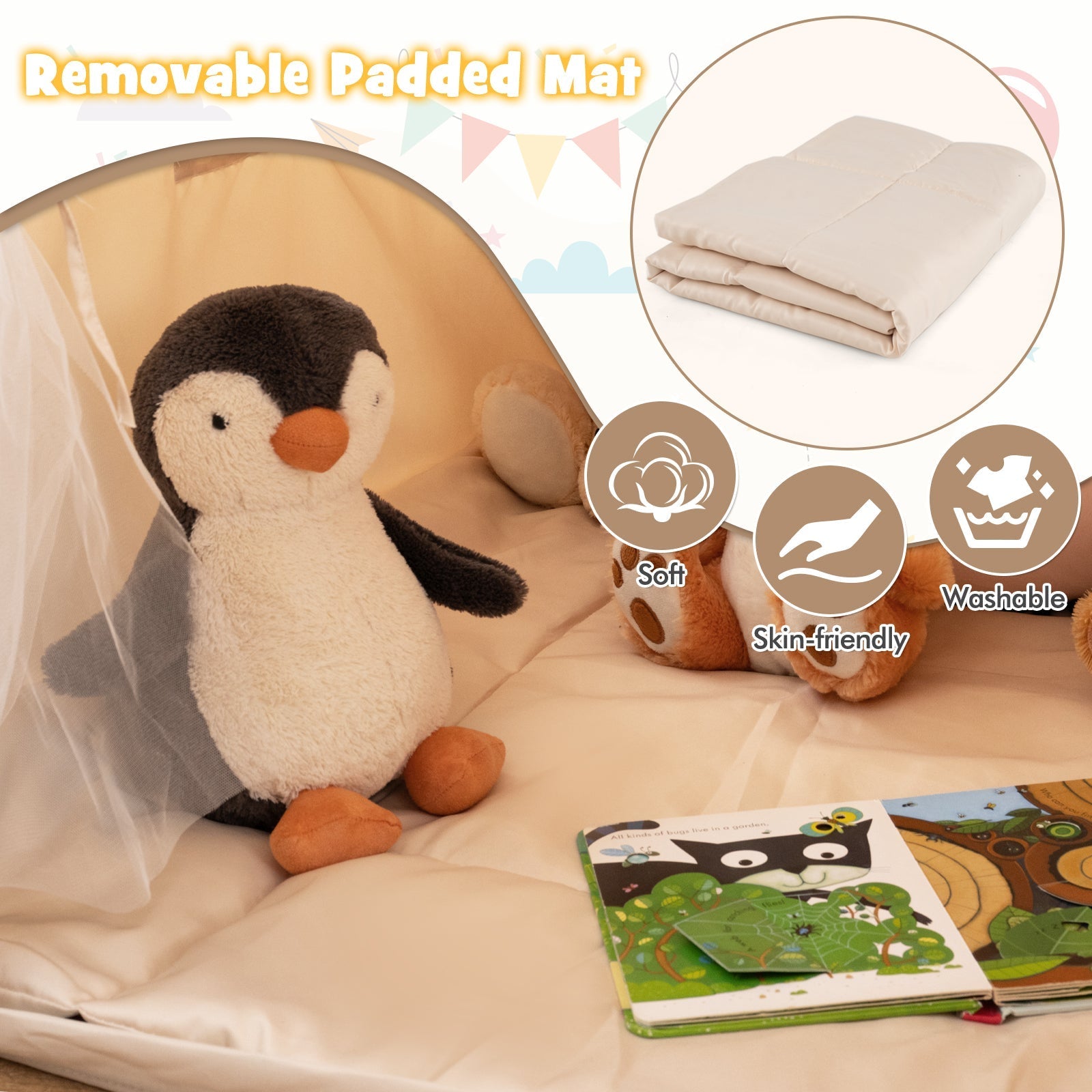GemGear Kids Play Tent Large Playhouse with glow-in-the-dark stars and beige mat on Tampa Home & Garden Store