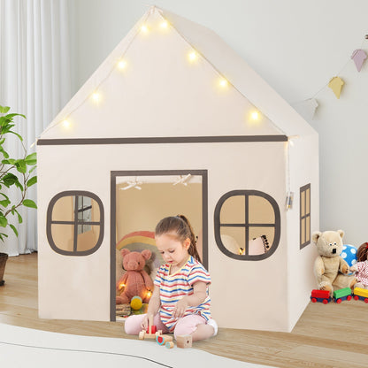 GemGear Kids Play Tent Large Cream Playhouse with door curtain, window panels, and star lights on Tampa Home & Garden Store