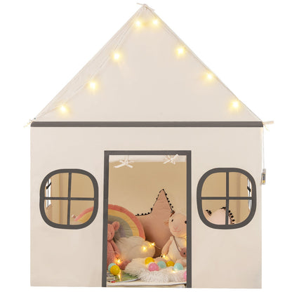 GemGear Kids Play Tent with door curtain, windows, cream fabric, string lights, window frames on Tampa Home & Garden Store