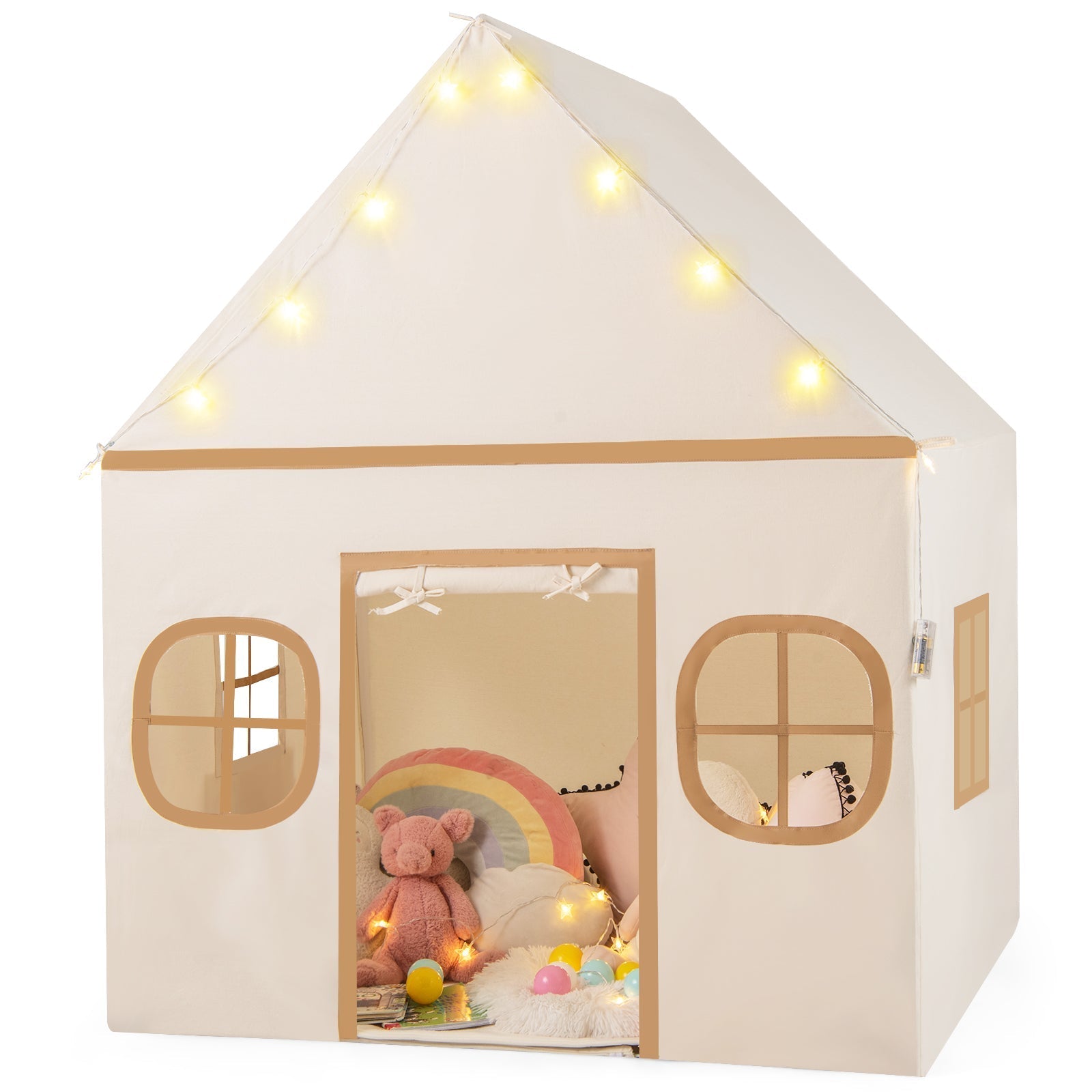 GemGear kids play tent large playhouse with door curtain and window panels, string lights on Tampa Home & Garden Store