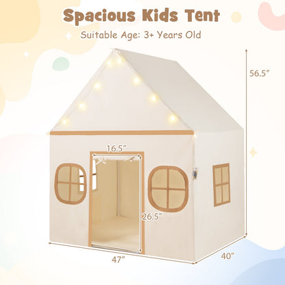 GemGear Kids Play Tent Large Playhouse with door curtain, windows and string lights cream on Tampa Home & Garden Store
