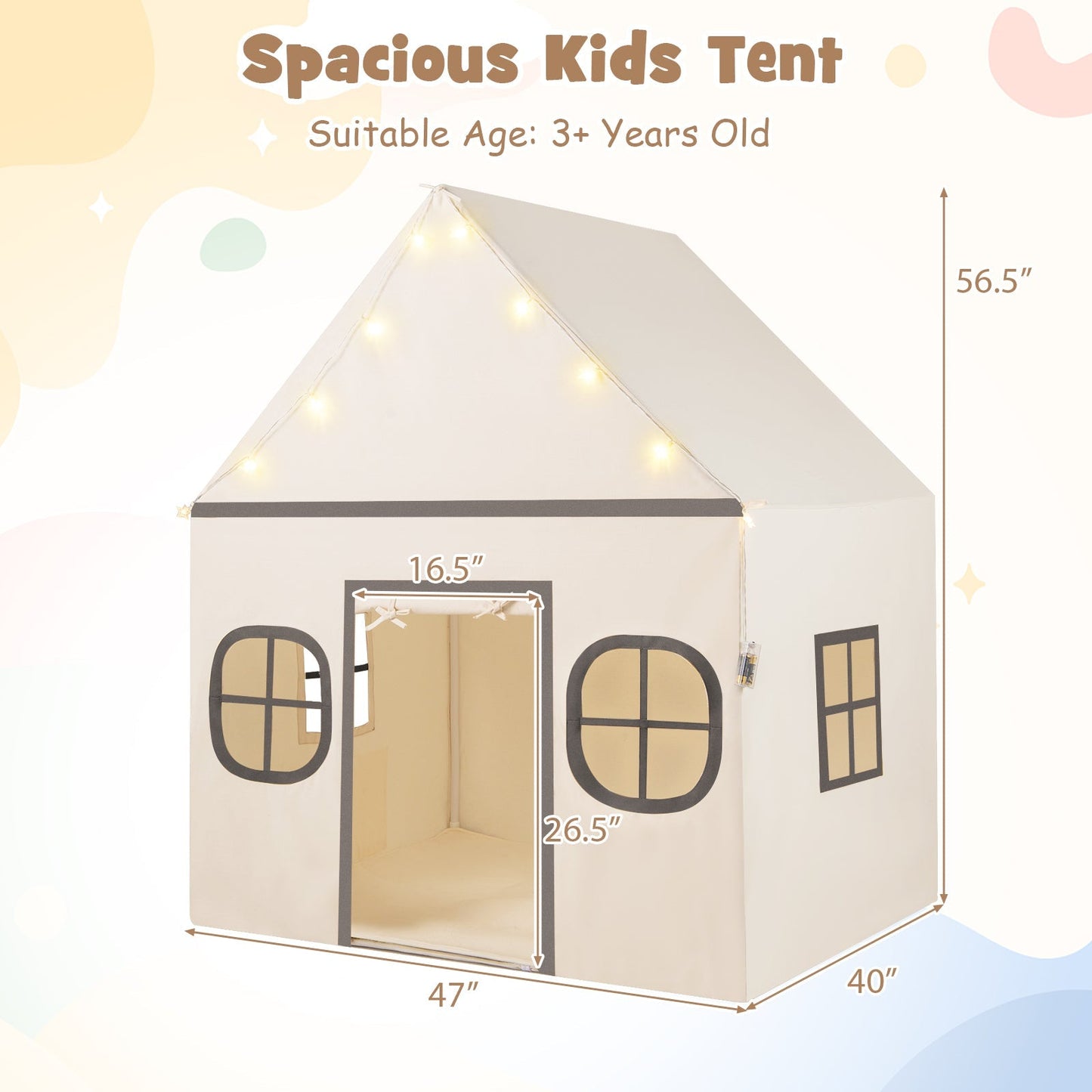 GemGear Kids Play Tent large playhouse with door curtain, windows, and warm star lights on Tampa Home & Garden Store