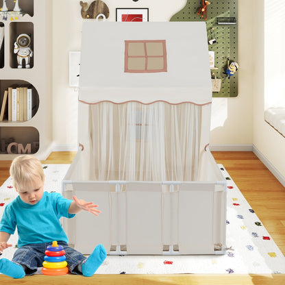 GemGear 2-in-1 kids play tent and playpen in white with pink trim and sheer curtains on Tampa Home & Garden Store