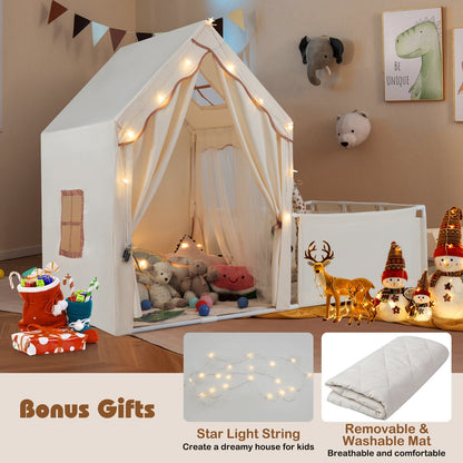 GemGear 2-in-1 Kids Play Tent with Playpen, white fabric playhouse with yard and string lights on Tampa Home & Garden Store