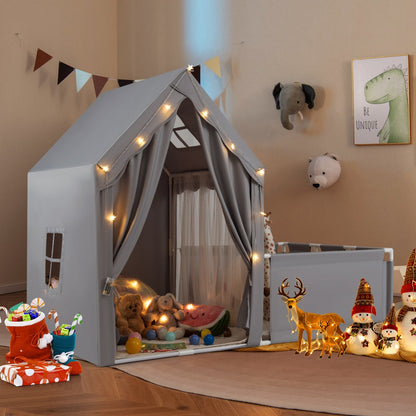 GemGear Kids Play Tent with Playpen 2-in-1 toddler playhouse in grey with string lights on Tampa Home & Garden Store