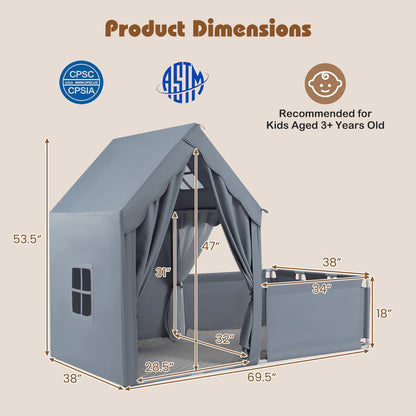 GemGear Kids Play Tent with Playpen 2-in-1 Toddler Playhouse gray fabric with yard on Tampa Home & Garden Store