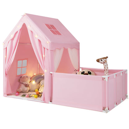Kids Play Tent with Playpen 2-in-1 pink playhouse by GemGear with window and string lights on Tampa Home & Garden Store