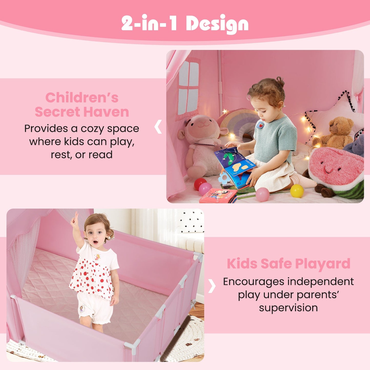 GemGear Kids Play Tent with Playpen 2-in-1 toddler playhouse in pink cozy yard setting on Tampa Home & Garden Store
