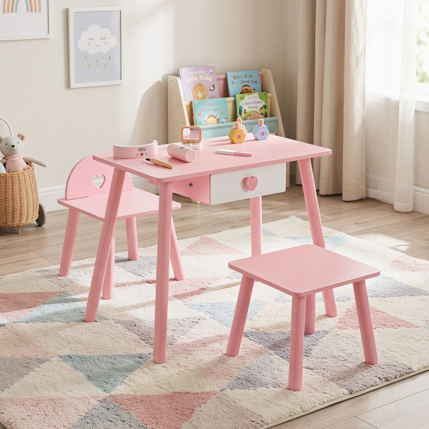 Kids Nail Salon Playset with Table and Stools