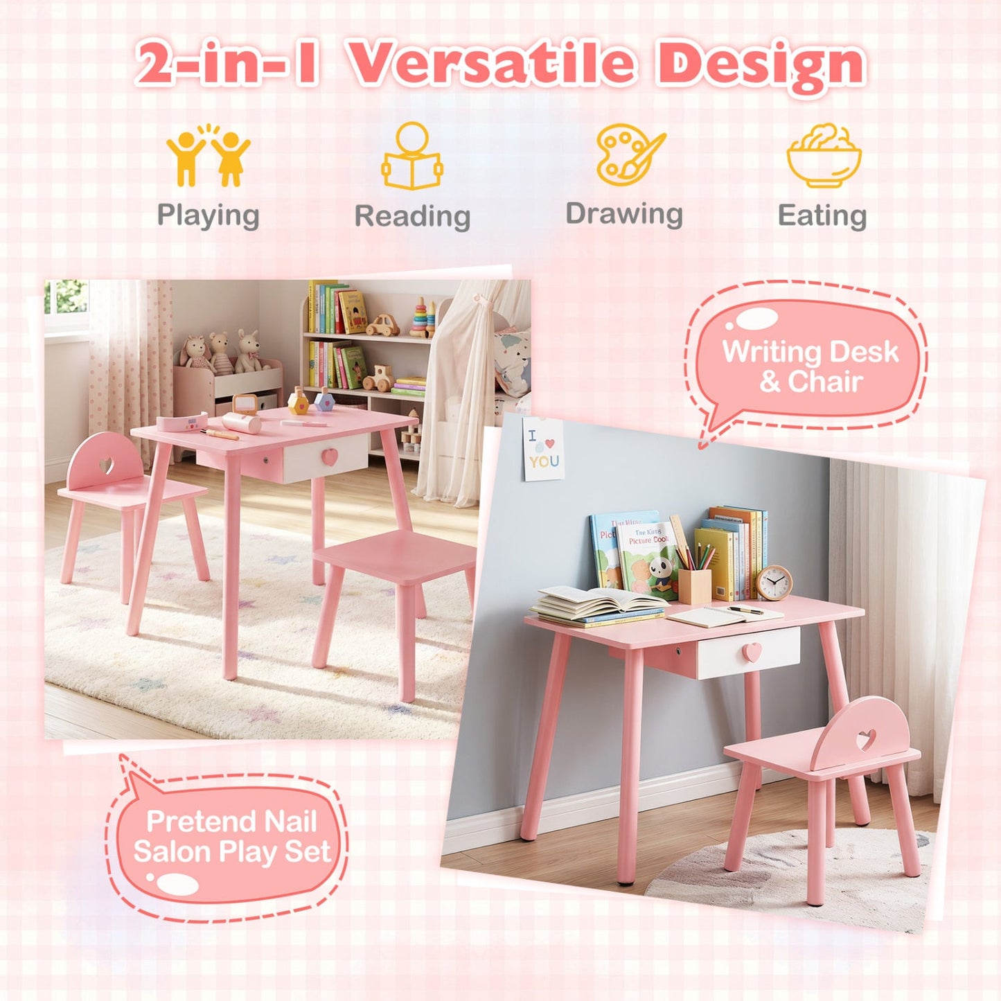 Kids Nail Salon Playset with Table and Stools