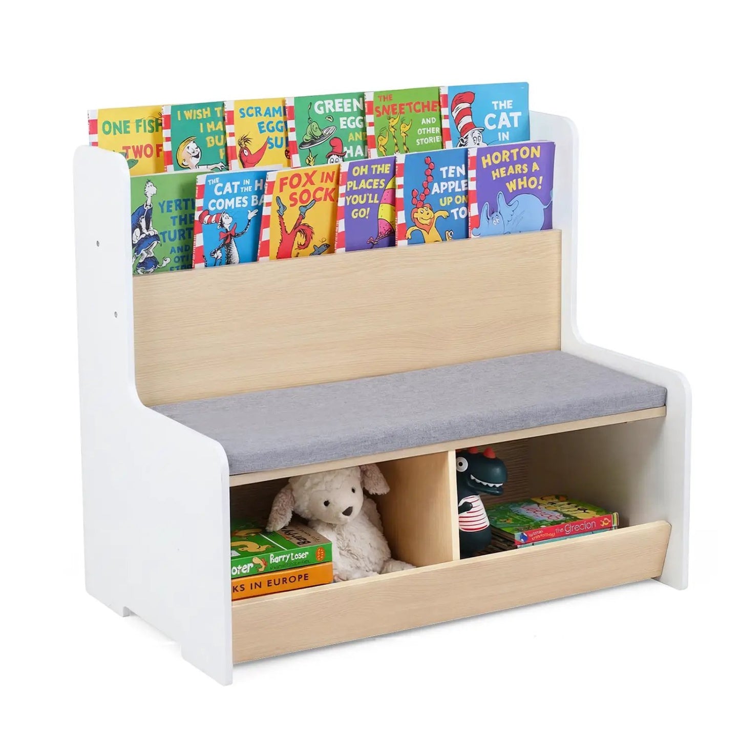 Kids Reading Nook with Bench Bookshelf 2 Cubbies
