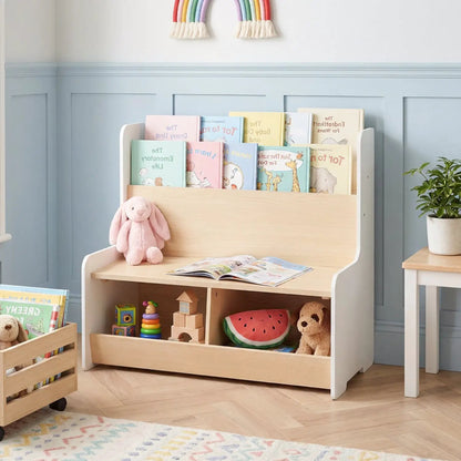 Kids Reading Nook with Bench Bookshelf 2 Cubbies