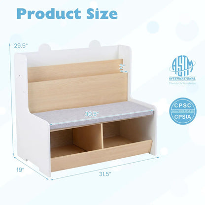 Kids Reading Nook with Bench Bookshelf 2 Cubbies