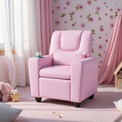 Kids Recliner Chair Push Back Toddler Reclining Armchair with Cup Holder