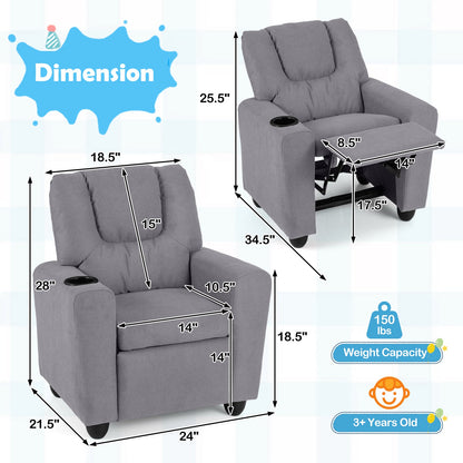 Kids Recliner Chair Push Back Toddler Reclining Armchair with Cup Holder