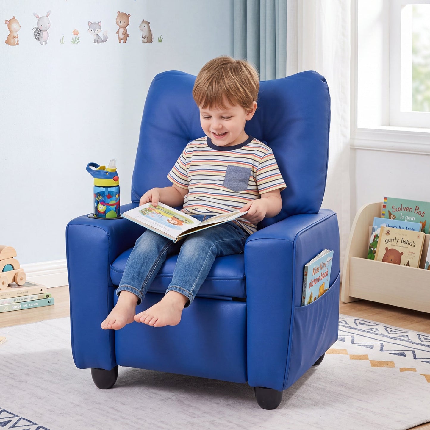 Kids blue recliner chair with cup holder and adjustable backrest DirectDeals on Tampa Home & Garden Store