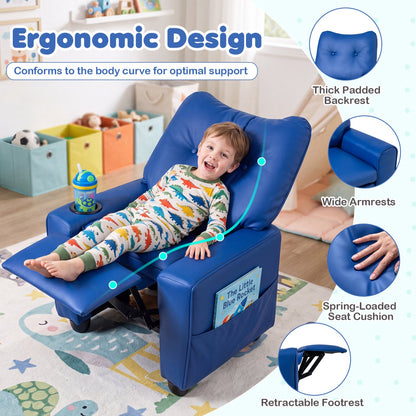 Kids recliner chair with cup holder in blue, thick backrest, wide armrests, footrest DirectDeals on Tampa Home & Garden Store