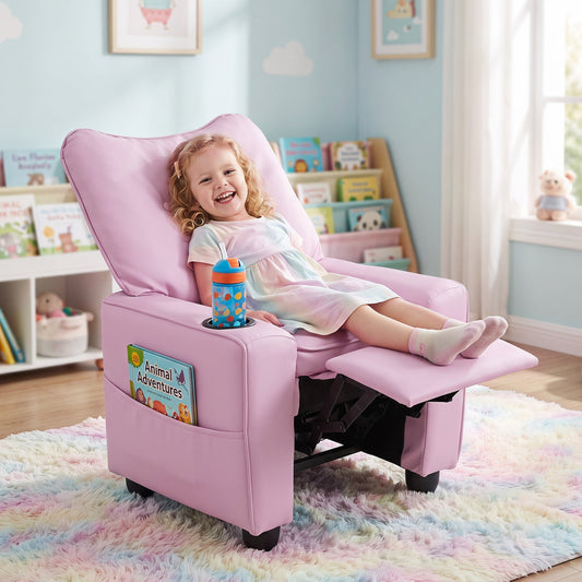 Kids Recliner Chair with Cup Holder and Adjustable Backrest in pink by DirectDeals on Tampa Home & Garden Store