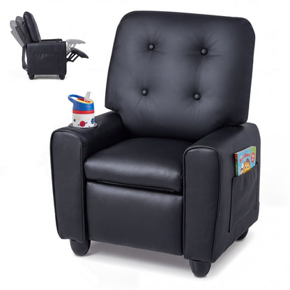 Kids Recliner Chair by DirectDeals, black faux leather with cup holder and adjustable backrest on Tampa Home & Garden Store