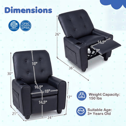 Kids recliner chair with cup holder, DirectDeals black faux leather, adjustable backrest on Tampa Home & Garden Store