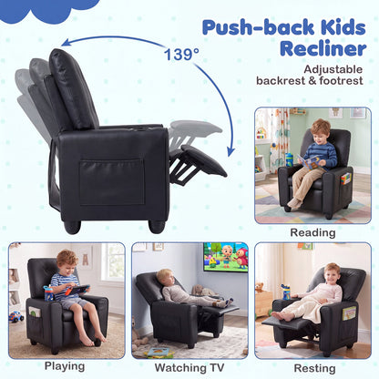 Kids Recliner Chair with cup holder and adjustable backrest in black by DirectDeals on Tampa Home & Garden Store