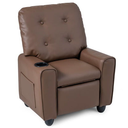 Kids recliner chair with cup holder in brown leatherette, adjustable backrest DirectDeals on Tampa Home & Garden Store