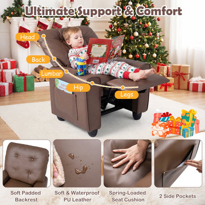 Kids Recliner Chair by DirectDeals, brown PU leather with cup holder and adjustable backrest on Tampa Home & Garden Store