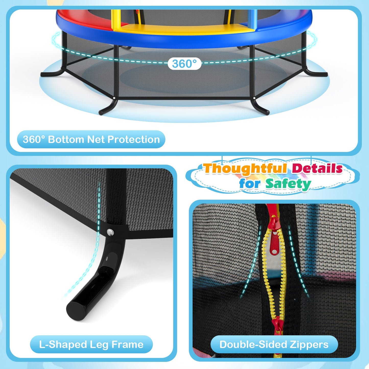 55 Inch Kids Recreational Trampoline Bouncing Jumping Mat with Enclosure Net
