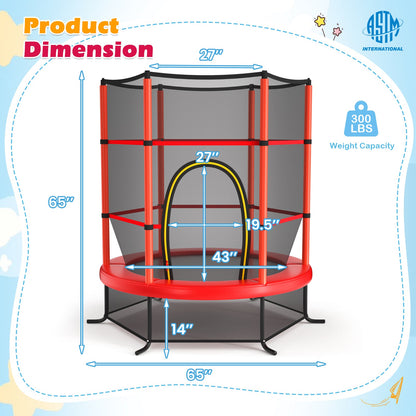 55 Inch Kids Recreational Trampoline Bouncing Jumping Mat with Enclosure Net