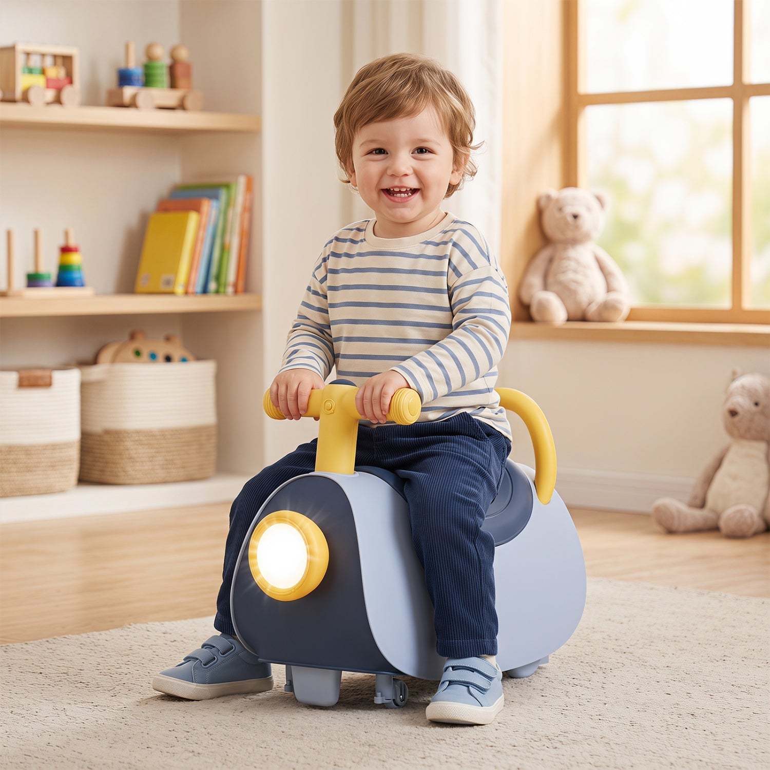 Kids push ride-on toy DirectDeals blue with yellow handles and front light for 18-36 months on Tampa Home & Garden Store